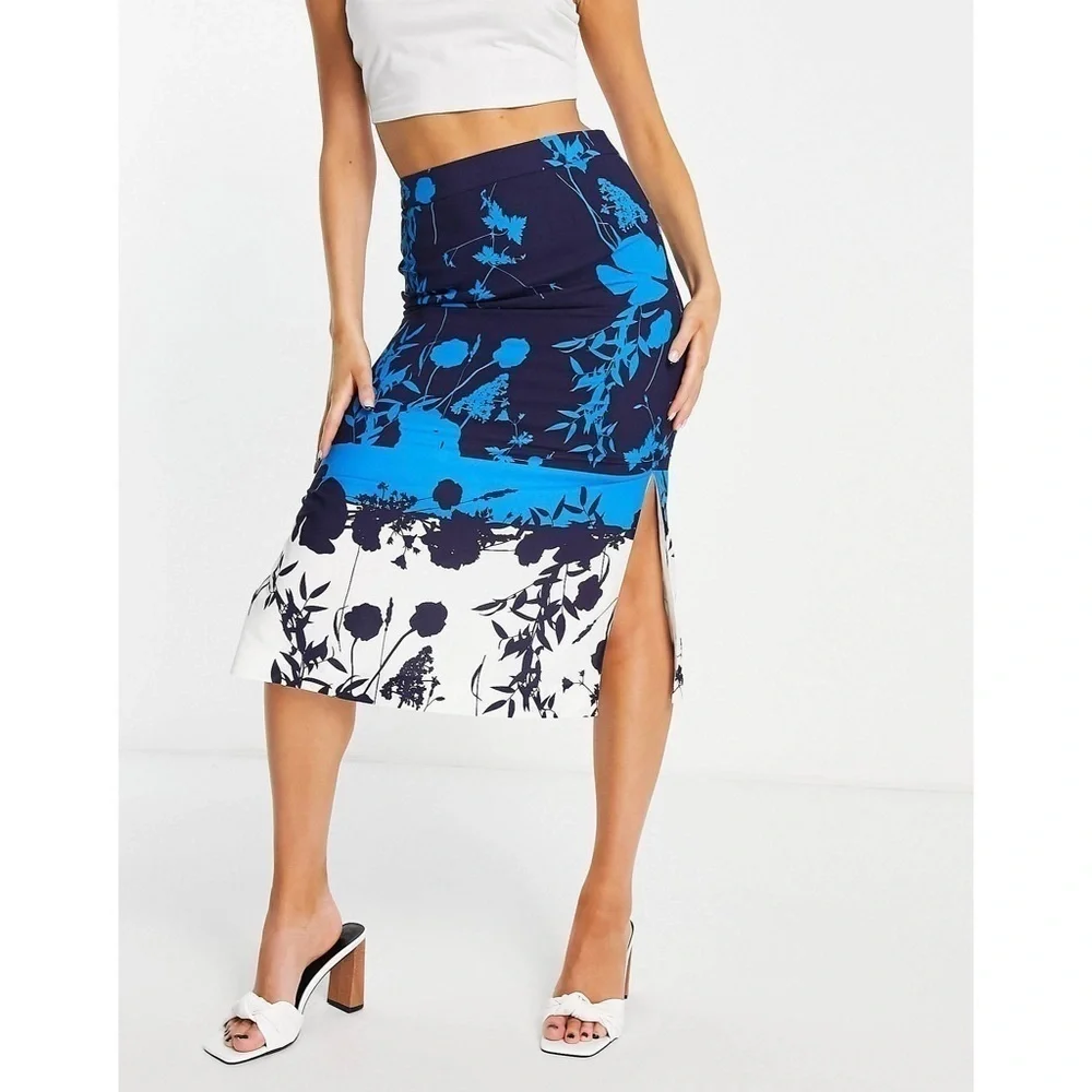 Ted Baker Selaah Bluebell Side Slit Midi Skirt Sz. 12 NWT